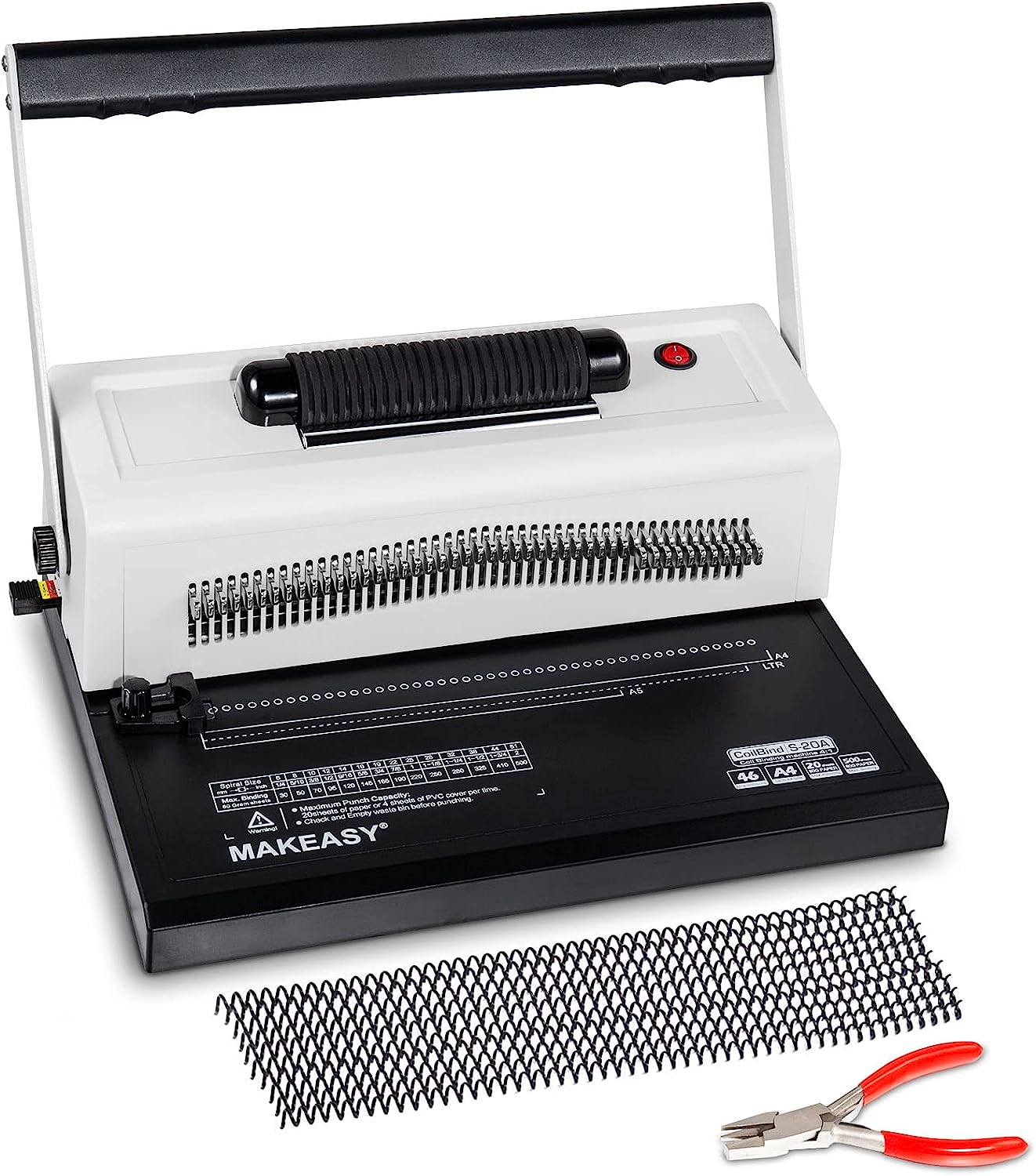 230816082413596_1 MAKEASY Spiral Coil Binding Machine for LTR/A4 - Disengaging Pins - 4 to 1 Pitch - 20 Sheet Punch Capacity - Electric Coil Inserter - Adjustable Side Margin, with Free 100pcs Coil Spines & Crimper - Image 1